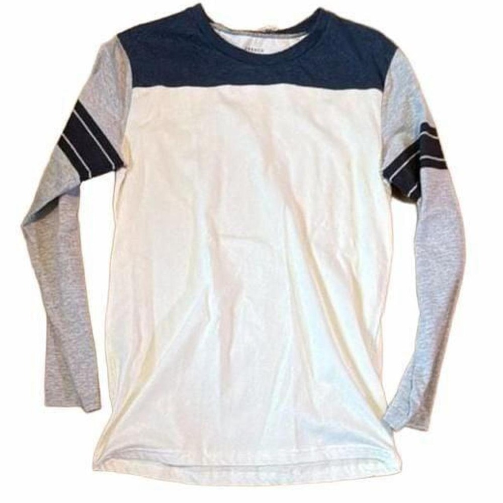 French Toast Colorblock Long Sleeve Shirt Navy Cream Gray Mens Size 14/16